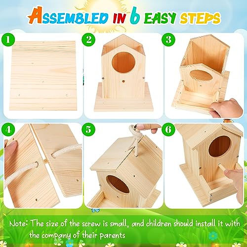 Image of Liliful 2 Pack Birdhouse Kits for Kids, DIY Wooden Bird House Kit to Build and Paint, Birdhouse Painting Kit for Kids Ages 4-8 8-12, Arts and Crafts Activity, Classroom Gift for Boys Girls