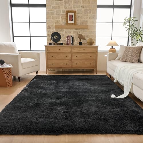Black Fluffy Rugs 8x10 for Bedroom - Large Shag Rug