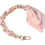 [The Nexus ショップ] スマホストラップ手首、スマートフォン用 スカーフ＆チェーンストラップ、11種類デザイン、ゴールドチェーン付き、アタッチメント2点セット (ピンク）