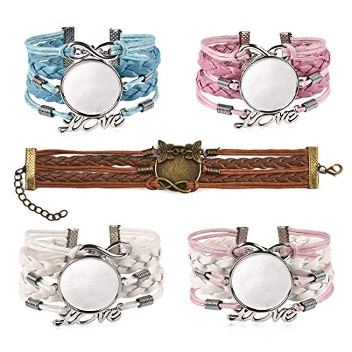 DROLE Adjustable Blank Bangle with Pads Round Cabochon Bezel Setting Fit 25mm Glass Dome Cabochons for DIY Bracelet Jewelry Making Multicolored Pack of 5
