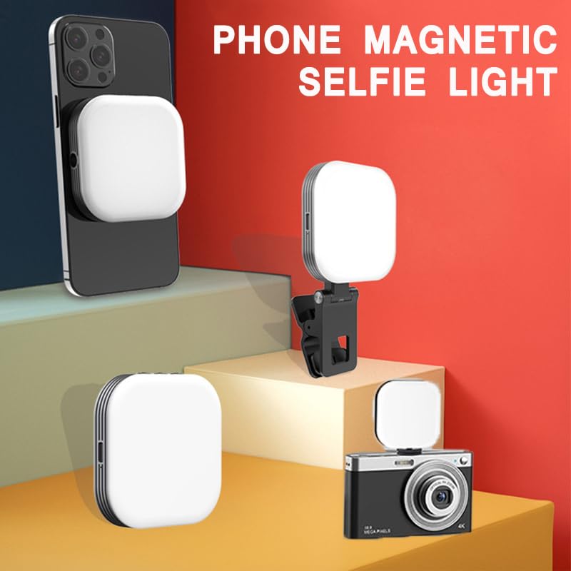 Lampe magnétique à selfie pour téléphone portable rechargeable avec 3 modes d'éclairage/10 niveaux de luminosité à clipser pour iPhone/Android/iPad Lumière pour maquillage TikTok Selfie Vlog