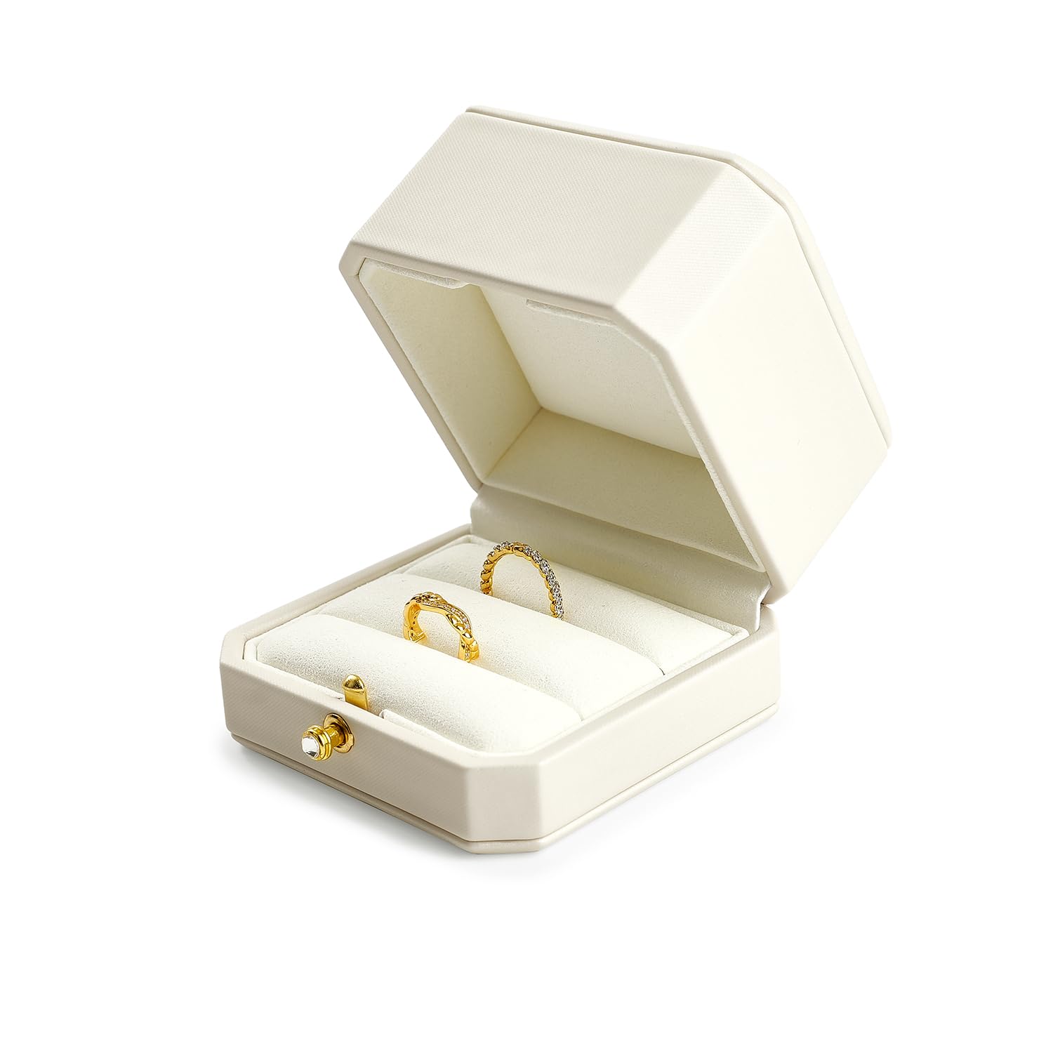 Oirlv Cuero PU Blanco Caja Anillo Compromiso,Caja Anillo para 2 Anillos,Ring Box,para Boda,Compromiso,Propuesta,Aniversario