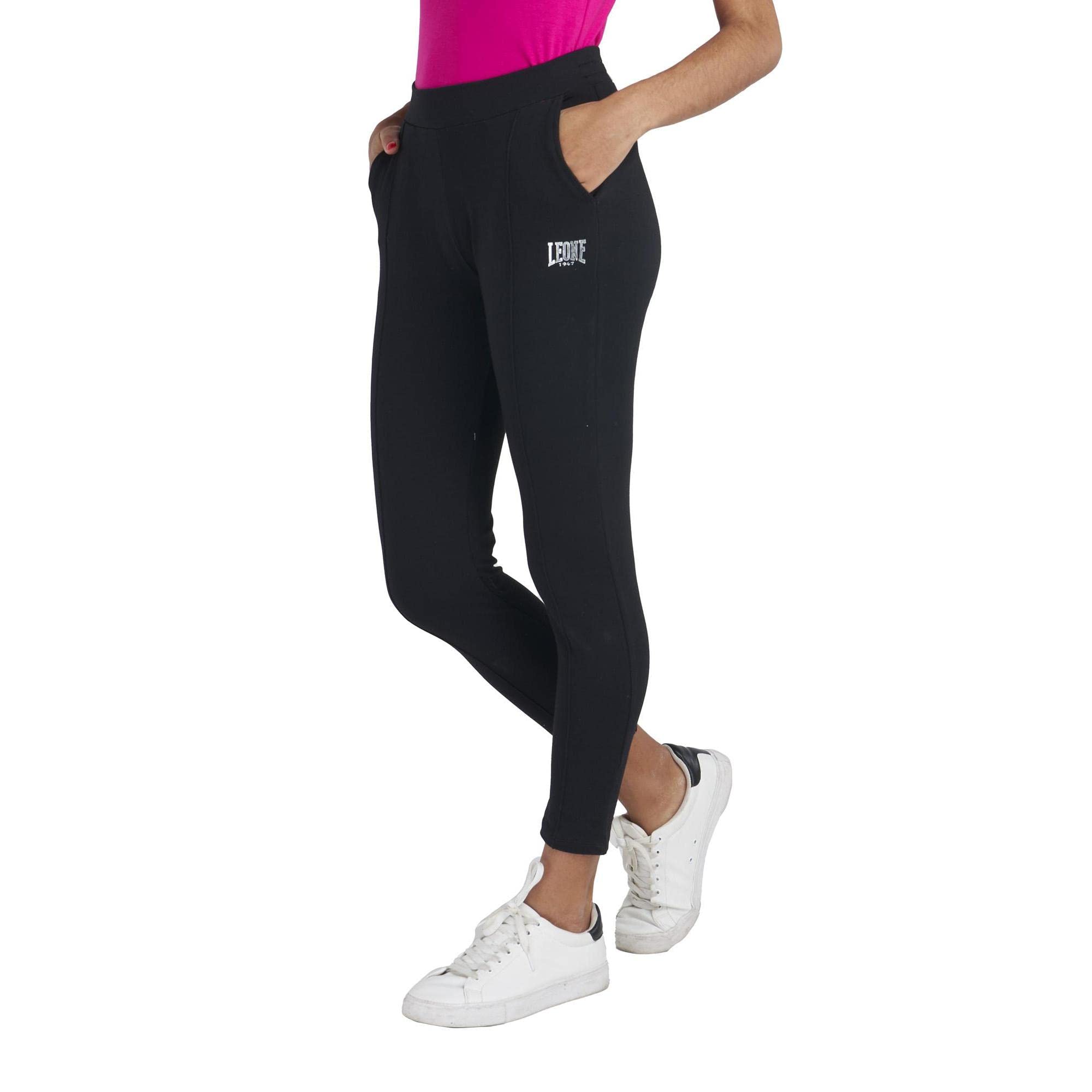 Leone - Pantalone Donna Dritto con Piega in Felpa Training - Black (09), M