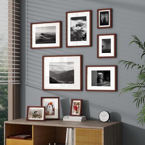Image of 16 x 20 Picture Frame, USA-Sourced Natural Mahogany Wood Photo Collage Frame with HD Tempered Glass, Modern Simple 16x20 Wooden Frame Matted to 11x14, Vertical & Horizontal Wall Hanging Display
