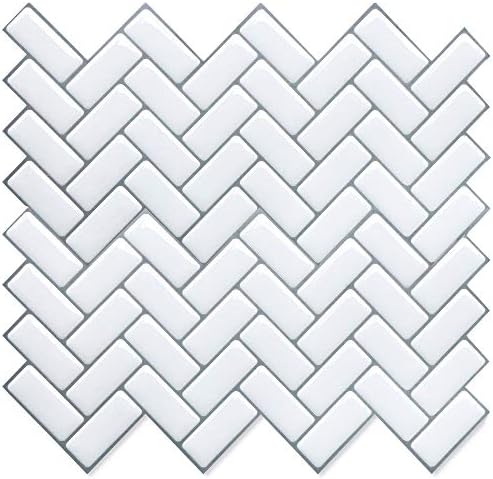 Yoillione 3D Effect Peel and Stick Wall Tiles for Kitchen and Bathroom, Waterproof White Mosaic Tile Stickers Vinyl Backsplash Tiles Self Adhesive Tiles