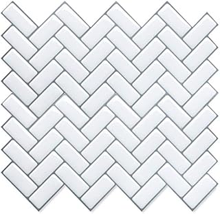 Yoillione 3D Effect Peel and Stick Wall Tiles for Kitchen and Bathroom, Waterproof White Mosaic Tile Stickers Vinyl Backsplash Tiles Self Adhesive Tiles
