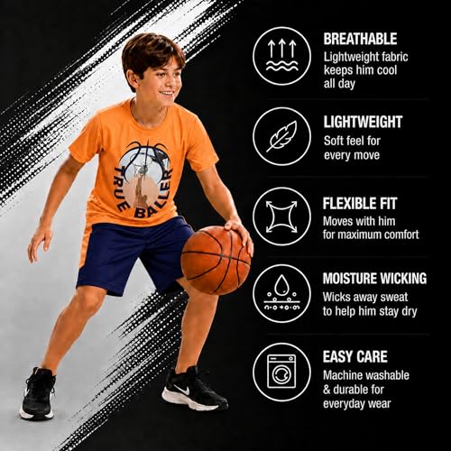 Image of Pro Athlete Active Boys Short Sets - 3 Piece Performance Short Sleeve T-Shirt and Dry Fit Shorts - Boys Athletic Sets (8-16)