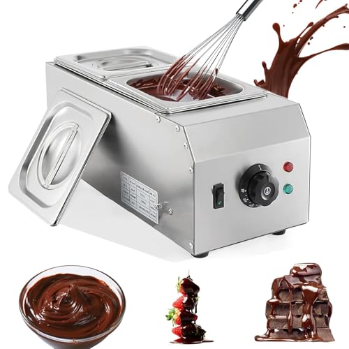 PPLDABNK Olla para Fundir Chocolate, 8.8Lb 2 Tanques MáQuina para Templar Chocolate con Ajuste Temperatura 30-85°C, 800W Calentador Y Fundidor Chocolate Comercial EléCtrico Acero Inoxidable,Silver
