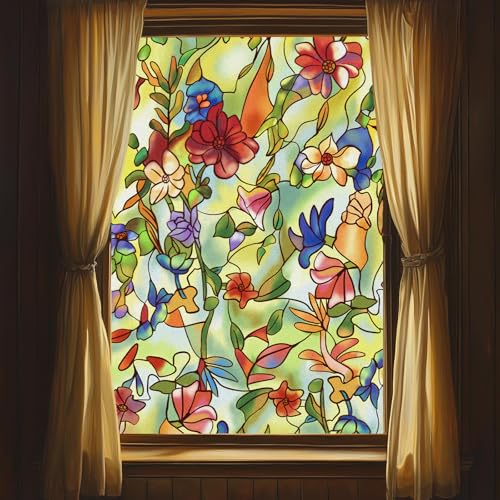 Vinilo decorativo para ventana con diseño floral 80x200 cm miniatura 1