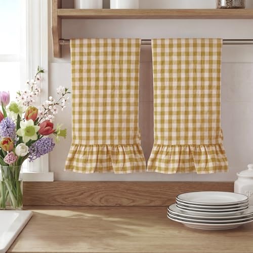 HunnmingRe 2 Pcs Yellow Gingham Kitchen Towels Cotton Ruffled, Fall Decor by HunnmingRe - Used condition - Image 6