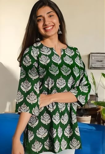 Image of Women's Short Kurti in TopsTunic Rayon Cotton Blend | Ladies Ethnic Tunic