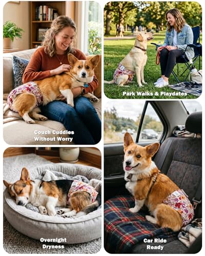 Image of CuteBone Dog Diapers Female Washable Small Medium Large 3 Pack Reusable Doggie Diapers Puppy Period Pants for Doggy Heat Cycle Peeing