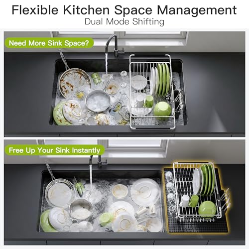 Image of JASIWAY in Sink Dish Drying Rack with Mat, Cups and Utensil Holder