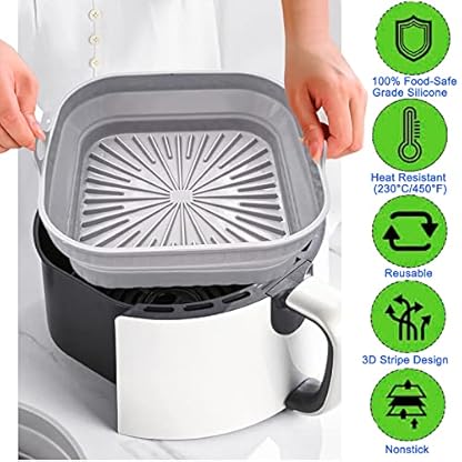 Silikonform für Heißluftfritteuse, 2 Stück 20CM Air Fryer Silikon Pot Faltbar/Wiederverwendbar Airfryer Backpapier, Heißluftfritteuse Zubehör für COSORI, Tower, Tristar, Mikrowelle, Ofen(2 x Gray) – Bild 4