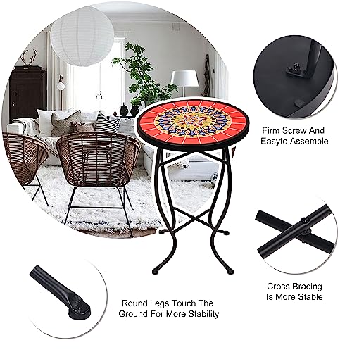 Elevon ELMST--01RD 14 Inch Round Side Ceramic Tile Top Indoor And Outdoor Accent Table thumb #3