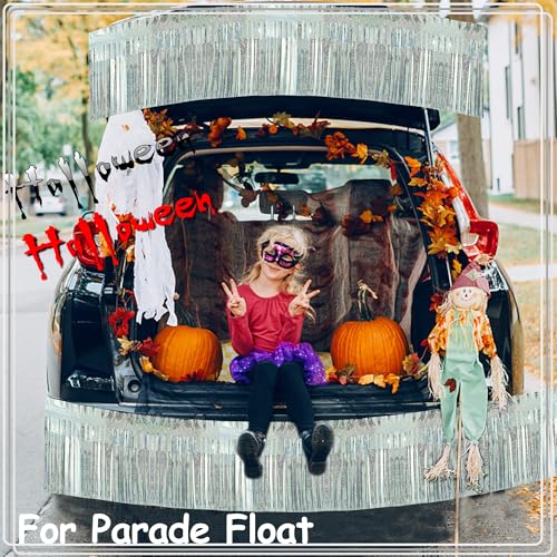 Image of 4 Pack Each 10 Feet Glitter Silver Parade Float Decorations for Trailer Car, Glitter Foil Fringe Metallic Tinsel Streamers Banner Garland for Graduation Weeding Homecoming Birthday(Glitter-Silver)