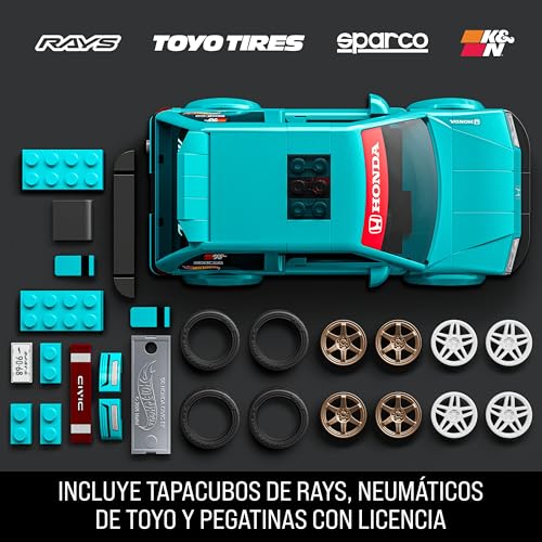 Miniatura 4 de Mattel Brick Shop Hot Wheels Honda Civic EF '90 Personalizado | 248 piezas, detalles realistas, calcomanías personalizadas, coche metálico a escala 1:64, para adultos y niños de 10+, JHF62