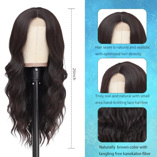 Long Brown Wig for Women 26Inch Wavy Curly Dark Brown Hair Wigs Synthetic Hair Replacement Wig Heat Resistant Hair Wig for Daily Party Use Halloween Costume Wig(26'' Dark Brown) - Image 3
