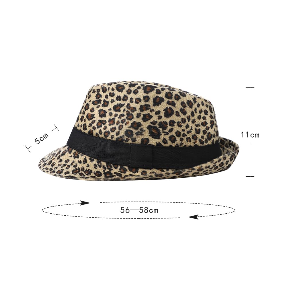 LONTG Chapeau Panama Vintage Femme Chapeau Fedora en Feutre à Large Bord avec Bande Chapeaux Trilby Jazz Léopard Sexy Chapeaux de Gentleman Classique Printemp Automne Casquette Panama Hat