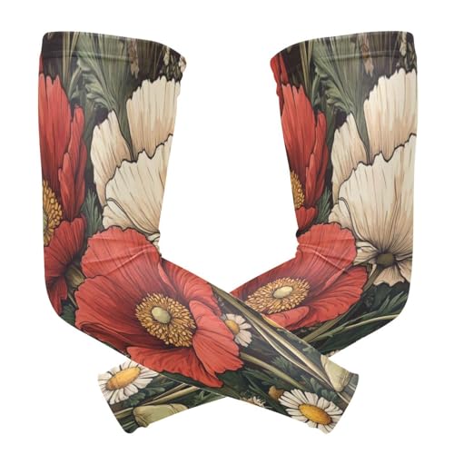 Kigai Wildflowers Poppy UV Sun Protection Arm Sleeves for Men Women Cooling Compression Sports Arm Sleeves Tattoo Cover Up