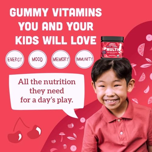 Image of Llama Naturals Kids Multivitamin Gummies | Real Fruit, No Added Sugar Cane | Organic Vegan Toddler Whole Food Vitamins | Vitamin D, C & Beta Carotene Gummy Supplement | Cherry 180 Ct (2-3 Months)