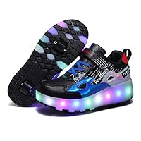 Axcer LED Skateboardschuhe Blinkend Schuhe Mit Rollen Automatisch Einziehbar Komfort Räder Sneaker Outdoor Fitnessschuhe 7 Farbwechsel Rädern Gymnastik Traillaufschuhe für Jungen Mädchen Geschenk