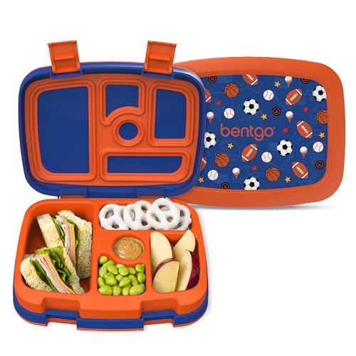 Bentgo Kids Prints Leak-Proof, 5-Compartment Bento-Style Kids Lunch Box - Ideal Portion Sizes for Ages 3-7, Durable, Drop-Proof, Dishwasher Safe, & PFAS & BPA-Free Materials (Sports)