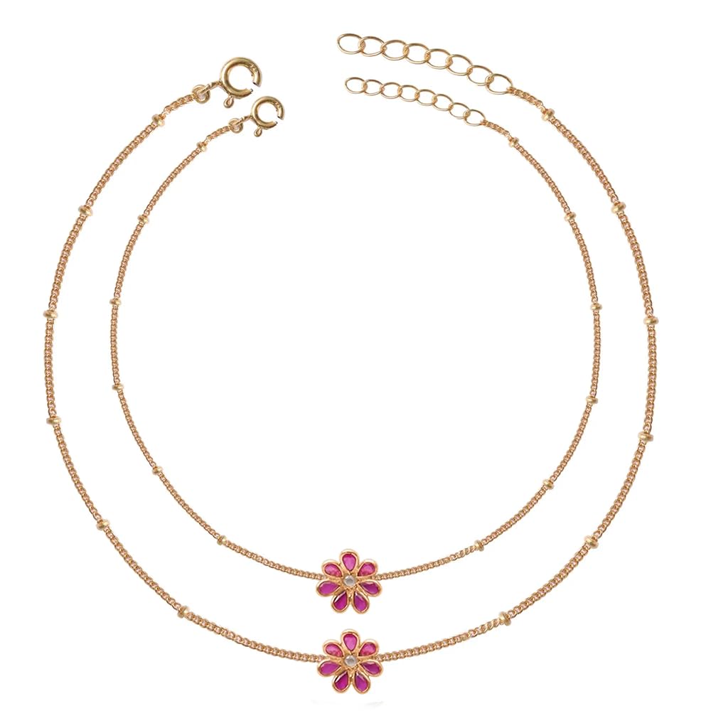 Unniyarcha Gold Plated Flower Anklet In for Women Pure Silver 925, Sterling Silver Jewellery with Certificate of Authenticity & 925 Silver Anklet for Women (B0D3M53MB1) Amazon Price History, Amazon Price Tracker