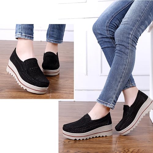 Image of YING LAN Women Slip On Loafers Comfort Suede Moccasins Wide Low Top Shoes