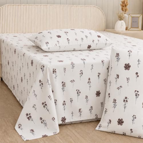 Image of HOMEMONDE 100% Pure Cotton Super King Size Bedsheet with Two Pillow Covers | 186 TC Soft & Breathable Floral Printed Bed Sheet| (108 x 108 Inch /274 x 274 cm, Prairie Charm)