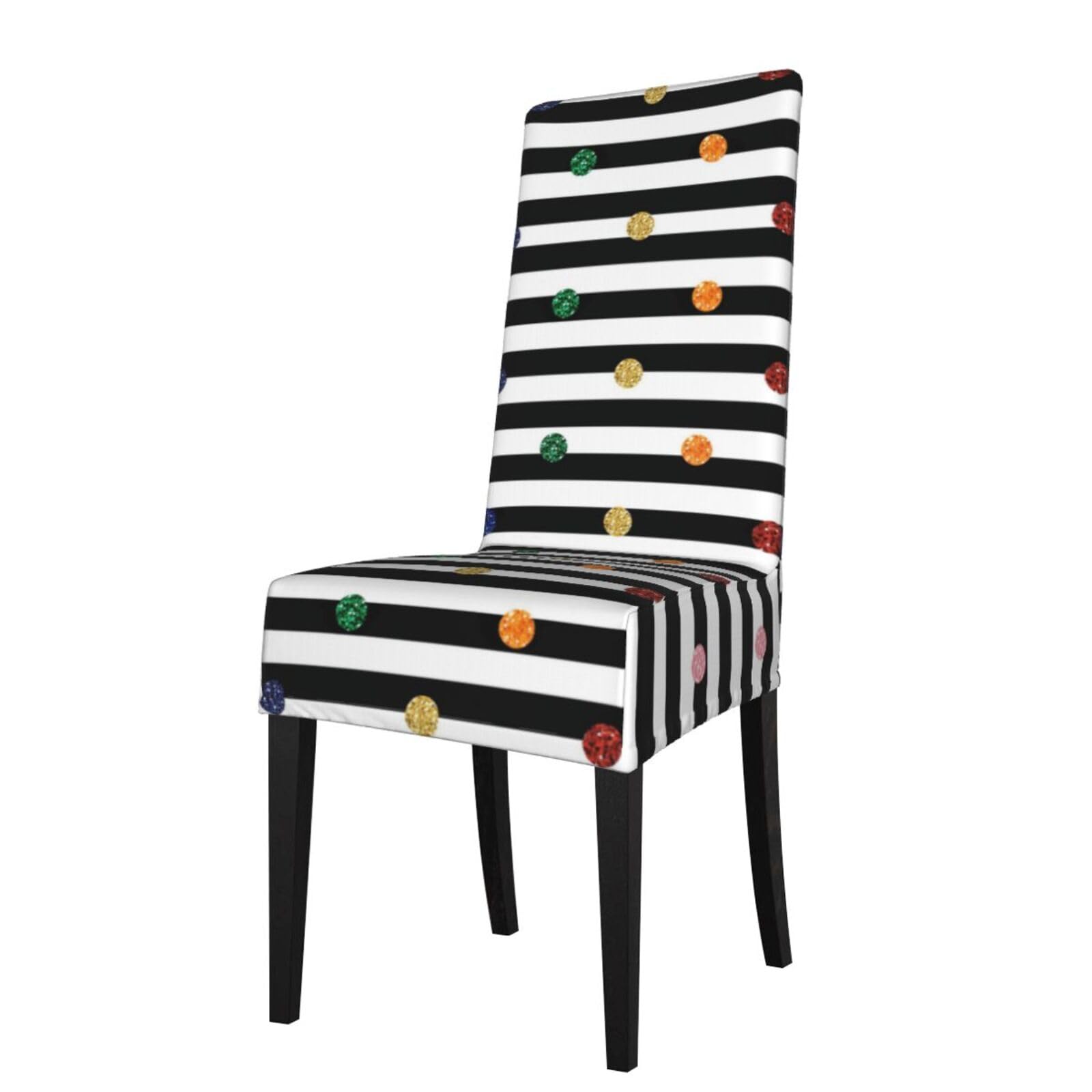 LKYMOH Rainbow Polka Dot Stripe Black And White Print, Chair Covers Stretch Chair Slipcovers for Dining Room, for Party Pet Protection Universal Fit Soft Polyester