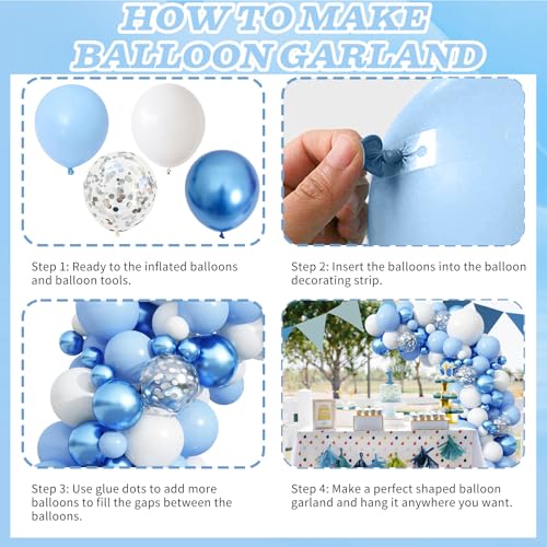 Image of Blue Balloon Arch Kit 86Pcs Pastel Blue White Balloons Garland Kit with Silver Confetti Balloon Metallic Macaron Light Birthday Party Balloons for Boys Men Baby Shower Graduation Party Decorations