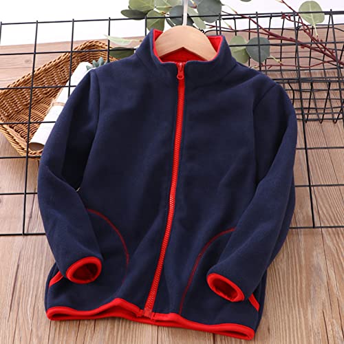 Kids Fall Jacket Toddler Boys Girls Long Sleeve Winter Solid Fleece Zipper Coat Jacket Thicken Warm (Navy, 5-6 Years)3