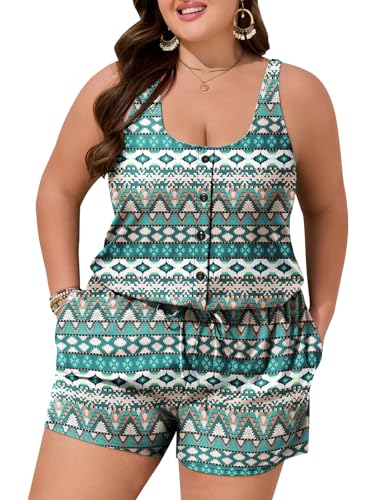 Image of Summer Mae Plus Size Swim Romper One Piece Swimsuit Women Blouson Bathing Suit with Pockets 2026 Modest Swimwear