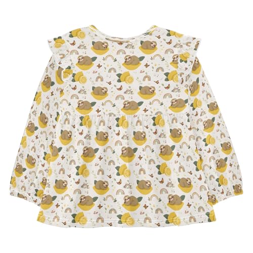 Sloth Lemon Rainbow Girls Shirts Cotton Long Sleeve Ruffle Toddler Tee Tops2