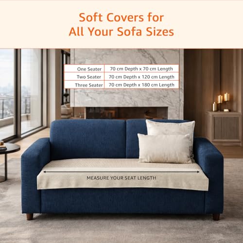 Image of Amazon Basics Knitted Fabric Sofa Cover for Two Seater, Playful Polka Dots, Non-Slip Sofa Pad, 70x120 cm, Soft Silicone Grip Dots, 100% Polyester, Machine Washable - Camel