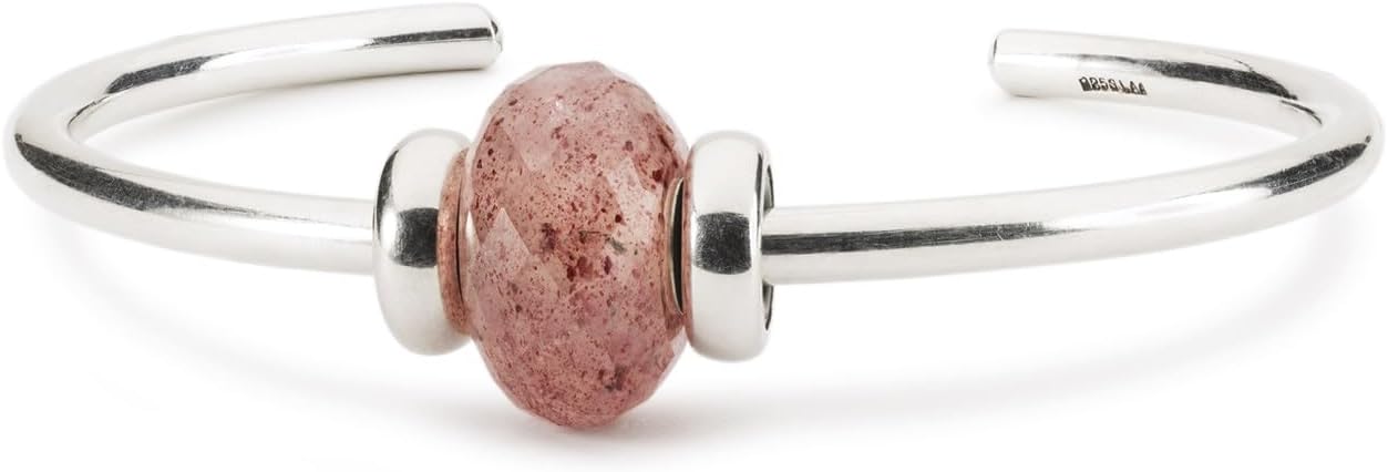 TROLLBEADS Strawberry Quartz Silver Bangle - Elegant Sterling Silver | 925 Silver & Gemstone | Set in Stone Collection | Starter Bracelets Design Group