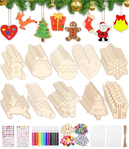 Yuxava Adornos Navidad Madera,466PCS Colgantes De Madera Para Navidad,Ornamentos De Natal De Madeira,Copo de Nieve Estrella y Renos Adornos Colgante Maderas Para árbol Para Navidads Bricolaje Fiesta