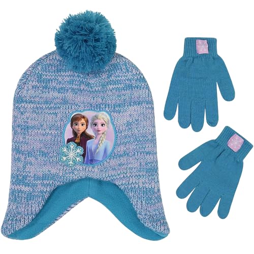 Disney Girls Frozen Winter Hat and Kids Gloves Set, Elsa and Anna Beanie for Ages 4-7