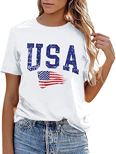 USA Flag Tee Shirt Women 4th of July Gift T Shirt Casual Short Sleeve American Proud T-Shirt Tops