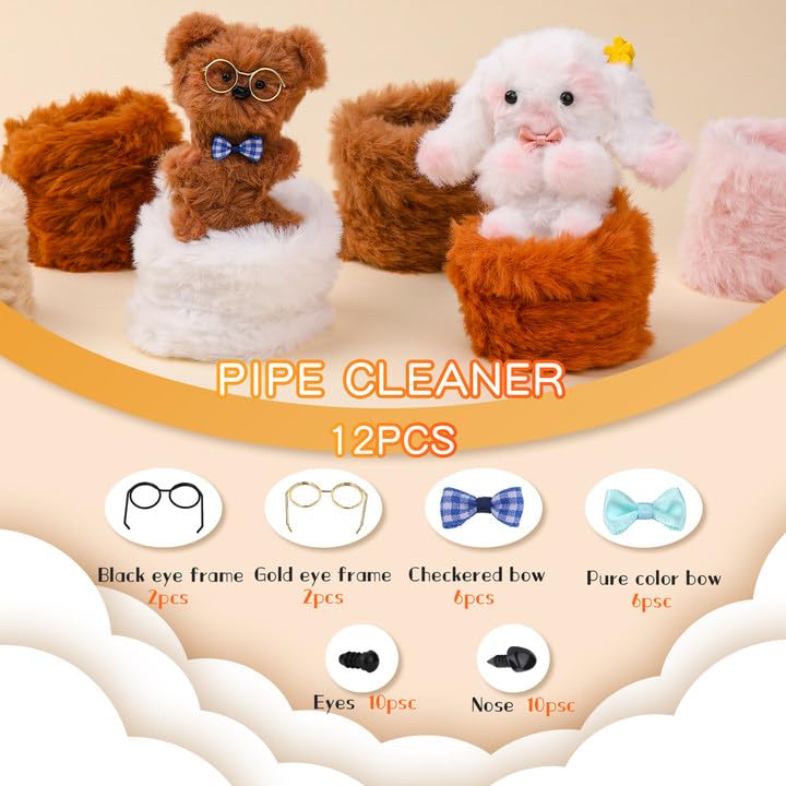 UzecPk 48 Pcs Pipe Cleaners Extra Thick Jumbo Chenille Stems Fur 12Ps 39Inch Pipe Cleaners Craft Kit Chunky Pipe Cleaners for Beginners DIY Craft Supplies Decorations