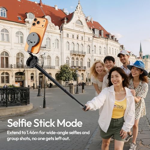 ULANZI MT85 Auto-Open Stativ, Magnetisches Selfie Stick mit Bluetooth 150 cm, Vierbeinständer Automatisch öffnen, Selfie-Stöcke 25N Magnet, All-in-1 Tripod Kompatibel mit iPhone 17-12 Magsafe Sumsung 6