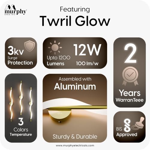 Image of Murphy Twirl 3-in-1 LED Wall Lamp with Golden Finish | Spiral Design | Warm /Neutral /Cool White Light | Premium Aluminium Body | Artistic Modern Wall Light | 2-Year Warranty | Pack of 5