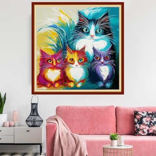 Image of Redxing Stamped Cross Stitch Kits Embroidery kit for Beginners Adults Full Range of Embroidery Patterns Starter Kits DIY Printed Cross Stitch Kits Needlepoint Kits 11CT-Colorful Cats 18x18 inchs