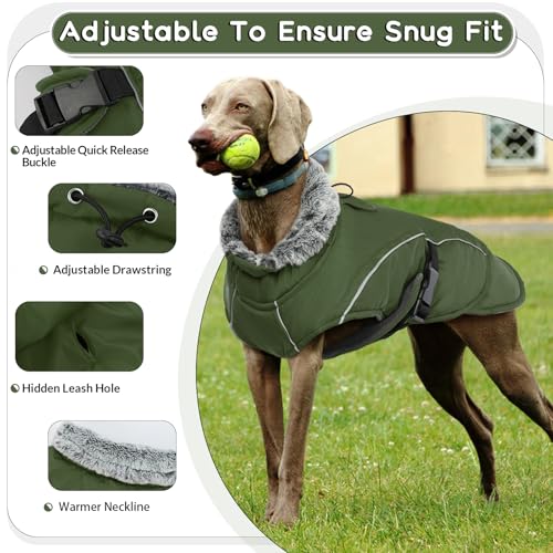Hundemantel, wasserdicht, verstellbare Winterjacke, kaltes Wetter, warme Weste, Winterkleidung für mittelgroße Hunde mit sicheren reflektierenden Streifen und Loch für Geschirr (Armeegrün, Größe M)