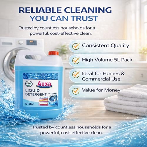 Image of AUXA Liquid Detergent | High Efficiency Laundry Liquid for Clothes | Tough Stain Remover, Deep Cleaning Formula with Long Lasting Freshness | For Machine & Hand Wash (5Ltr)