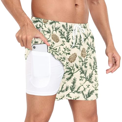 xigua Pine Cones Mens Swim Trunks with Liner, 5 inch Quick Dry Mens Boardshorts for Beach2