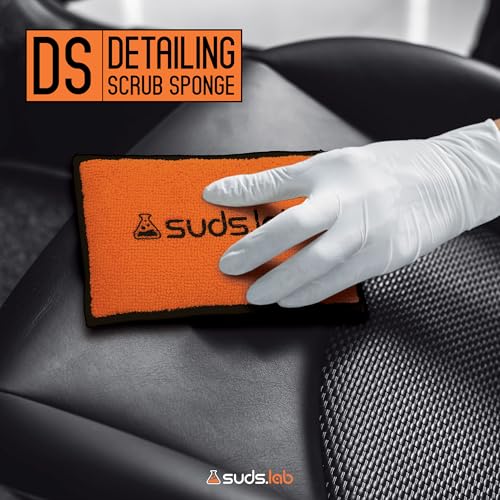 Image of Suds Lab DS Detailing Scrub Sponge - Microfiber Scrub Pad for Car Detailing, Two Textures for Polishing & Scrubbing, Durable & Absorbent, Multi-Surface Use, Washable & Reusable - 6 Pack, Orange