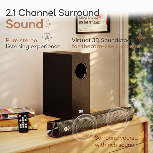 Image of GOBOULT Bassbox X60 2.1 Channel Soundbar 60W Output, BoomX Dual Drivers,Subwoofer, BT V5.4,EQ Mode, Dedicated DSP,Multi-Connectivity HDMI ARC, USB, AUX, Remote Control