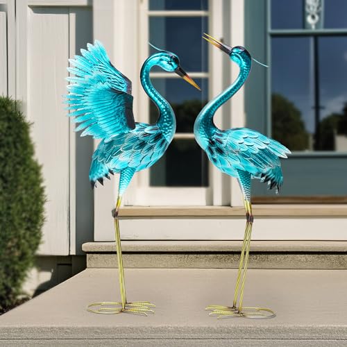 Autodaya 36.75\" Metal Crane Garden Statue, Handcrafted Oversized Blue Heron Decor Sculptures with Stable U-Ground Stakes, Backyard Decoration, Metal Garden Bird Animal Yard Art, Lawn Ornament Decor - Thumbnail 4